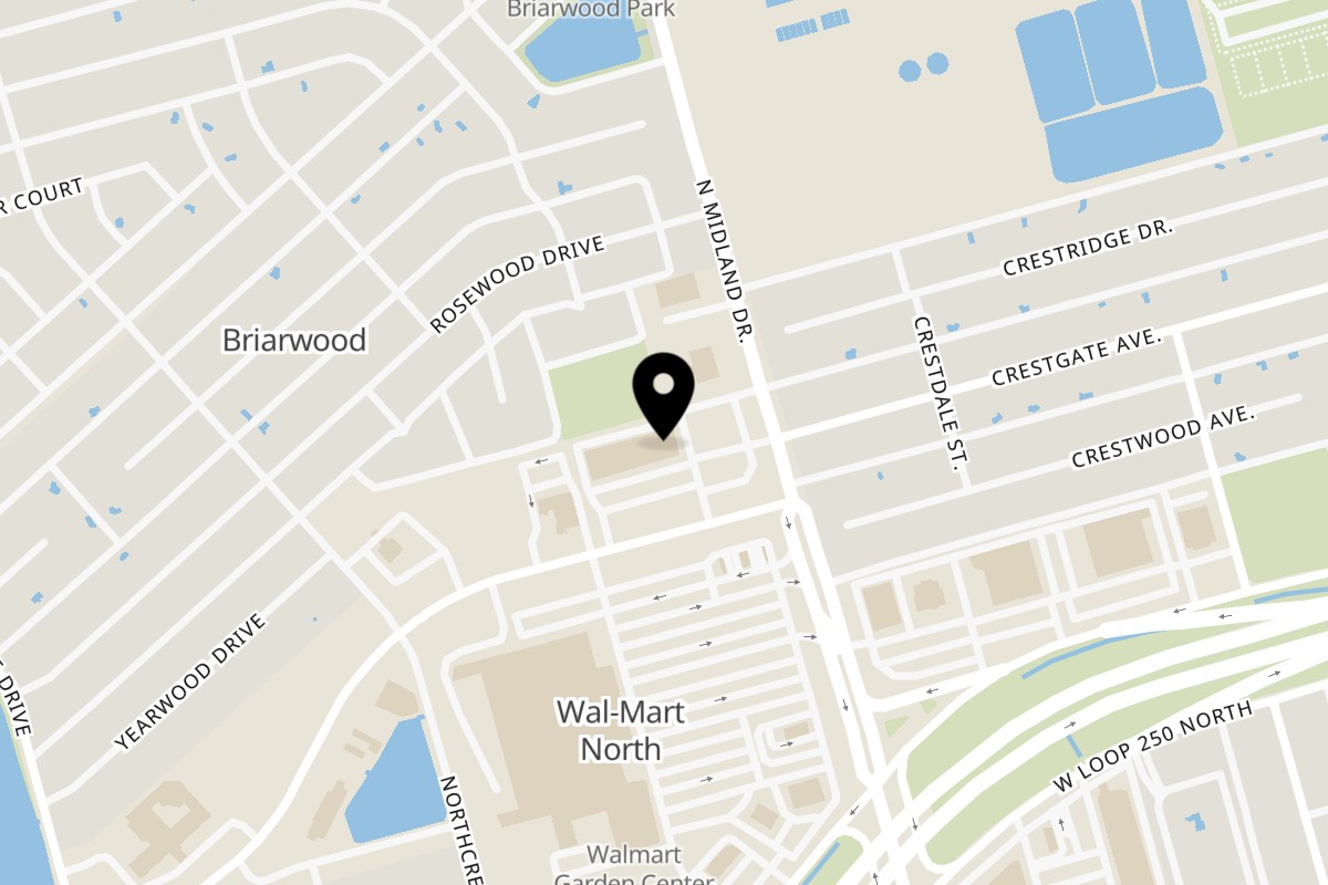 Map showing the location of Taqueria Jalisco Midland on 4416 Briarwood Ave #100 in Midland